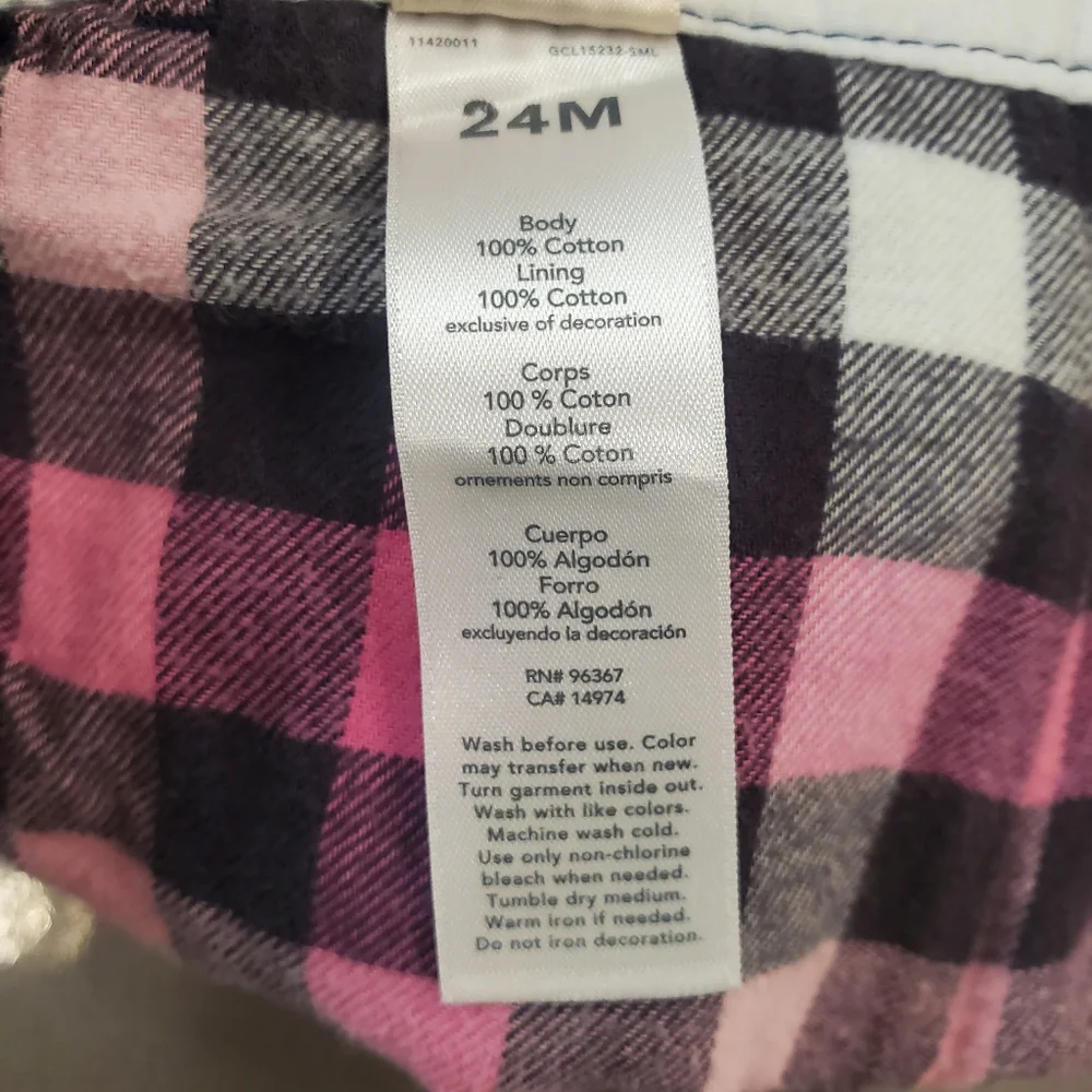 OshKosh B'gosh Toddler Girls Plaid Flannel Lined Denim Overalls